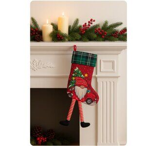 Adorable Whimsical 3D Gnome Christmas Stocking with Hanging Legs NEW